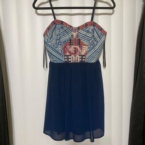 Forever 21 summer jean style flowy dress, adjustable straps, zippered back